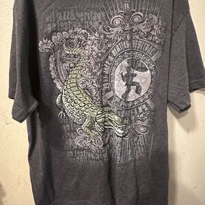 Gildan Charcoal Gray Graphic Tee with Subtle Print